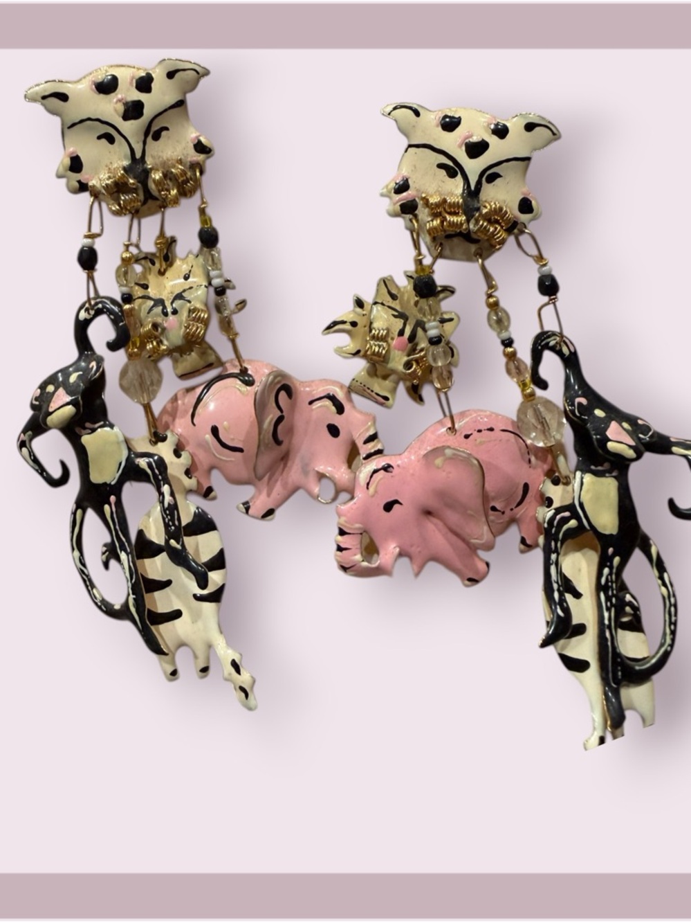 Vintage 1989 Lunch At The Ritz Carte Du Jour “Zoo” Clip On Earrings - Picture 5 of 10